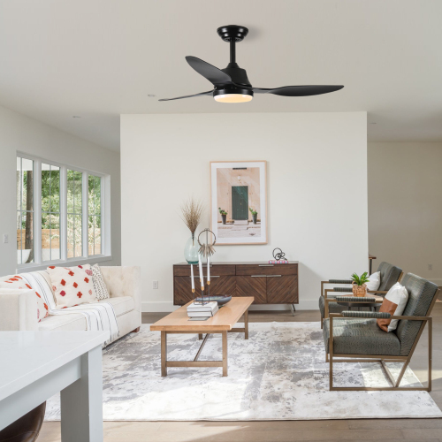42 Inch Ceiling Fan with Light, 3 ABS Blades,Remote Control,6-speed Reversible DC Motor for Living Room,Bed Room,Dining Room. - Black - ABS,Metal