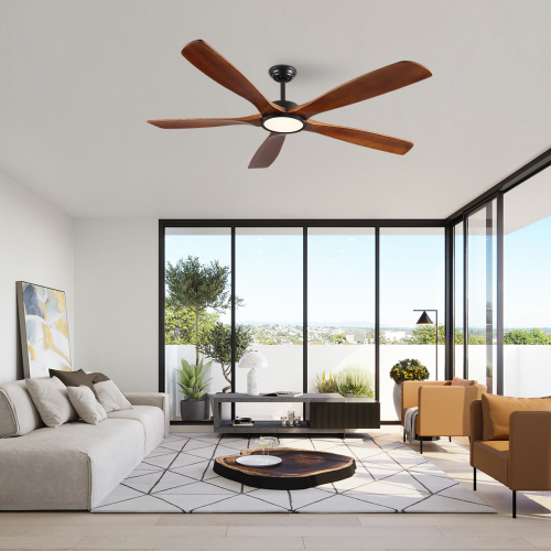 72 Inch Ceiling Fan with Light, 5 Solid Wood Blades,Remote Control,6-speed Reversible DC Motor for Living Room,Bed Room,Dining Room. - Black,Walnut - Metal & Wood