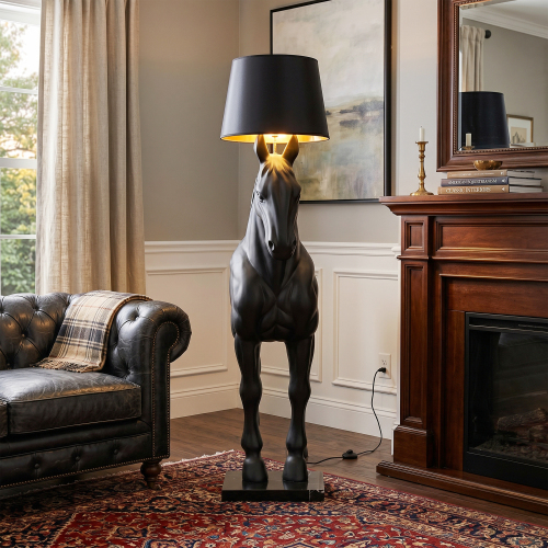 Horse Lamp Luxury Floor Lamp Modern Light Fixture - Black Floor Lamp Art Sculpture Floor Lamp Marble Base - Tall Standing Lamp for Living Room Office Home Decor LED Bulb - Fiberglass - Table&Floor Lamps