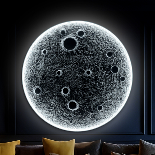 38-Inch Realistic Resin Moon Wall Light – Plug-In Dimmable LED Moon Sconce with Remote Control, 38 W Main & 15 W Night Light, Meteorite Crater Texture, 1.75″ Thick Wall-Mounted Décor for Home & Commer - Gray - Metal - LED Lighting