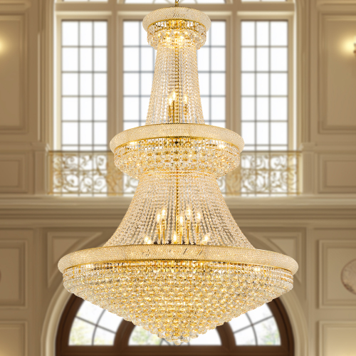 Grand Gold Crystal Chandelier, 48-Inch 3-Tier Empire Style with 42 E12 Bulbs, 680 Crystal Balls, Adjustable 79-Inch Chain, Ideal for Luxury Foyers and Staircases - Ceiling Lights - LED - 2700K-3000K(Warm White)