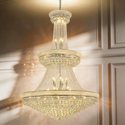 Large Crystal Chandelier 48-Inch Modern Light Fixture - High Ceiling Foyer Lighting Fixtures Ceiling Empire Chandelier - Luxury Entryway Dining Room Chrome LED Chandelier - Ceiling Lights - Not Specified
