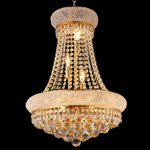 18-Inch Gold Crystal Chandelier, 9-Light French Empire Style Ceiling Light with LED Bulbs, 3000K Warm Light, Ideal for Dining Room, Bedroom, and Entryway - Steel - Ceiling Lights - 2700K-3000K(Warm White)
