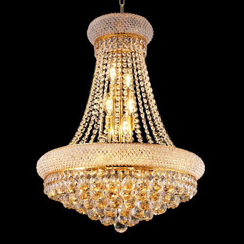 22-Inch Gold Crystal Chandelier, 12-Light French Empire Style Ceiling Light with LED Bulbs, 3000K Warm Light, Ideal for Dining Room, Bedroom, and Living Room - Steel - Ceiling Lights - 2700K-3000K(Warm White)