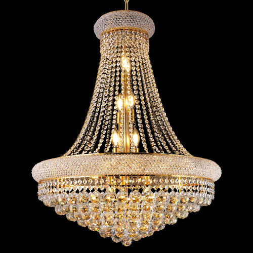28-Inch Gold Crystal Chandelier, 15-Light French Empire Ceiling Light with LED Bulbs, 3000K Warm Light, Perfect for Dining Room, Bedroom, and Living Room - Steel - Ceiling Lights - 2700K-3000K(Warm White)