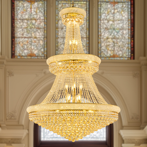 Gold 40-Inch Crystal 3-Tier Empire Chandelier for Grand Interiors