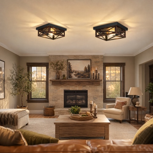 2-Pack 2-Light Matte Bronze Iron Square Flush Mount Ceiling Lights