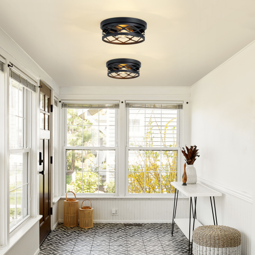 2-Pack 2-Light Matte Black Iron Flush Mount Ceiling Lights for Hallways