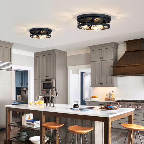 2-Pack 3-Light Matte Black Iron Flush Mount Ceiling Light, 12.59-Inch