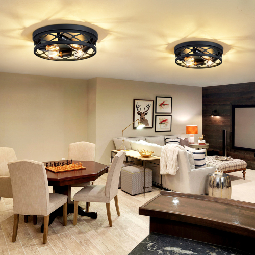 2-Pack 4-Light Black Iron Flush Mount Ceiling Lights, 12.59-Inch