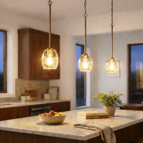 Vista Clear Glass and Satin Brass Single Pendant Chain Light