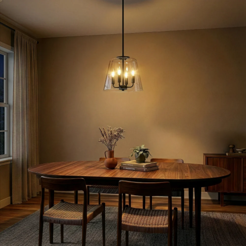 Soiree 4-Light Clear Glass Pendant Ceiling Light in Black Finish