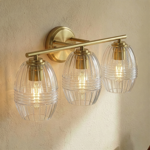 Luster Three-Light Satin Brass Vanity Light with Clear Glass, 22.2 in