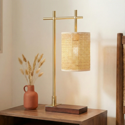 Bronze Metal Table Lamp, 20-Inch Nordic Moonstone Shade Design