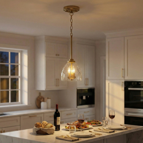 Ember Three-Light Chain Pendant in Satin Brass with Clear Glass