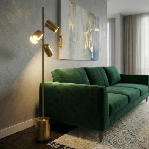 Harmony Gold Brass 63-Inch Triple-Spot Floor Lamp with Rotary Switch