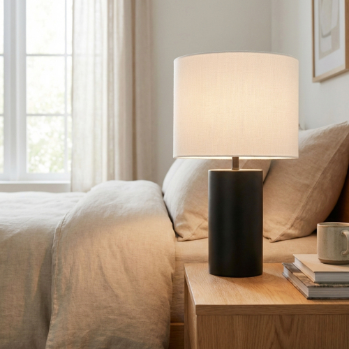 Aura Black and White Metal Table Lamp with On/Off Switch, 19-Inch