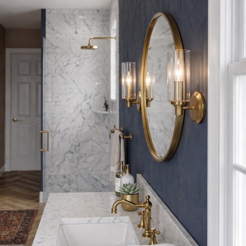 Jardin Single-Light Wall Sconce, 5x5x9.76 in., Clear Ribbed Glass, Satin Brass