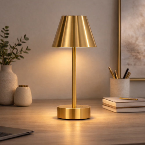 Rechargeable Brass LED Touch Lamp, Antique Gold, 5 x 5 x 10.5 in.