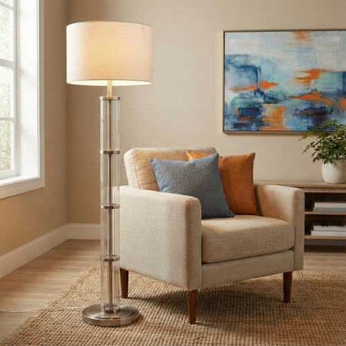 Nimbus 63-Inch Brushed Nickel Floor Lamp with Clear Glass, Grey & White