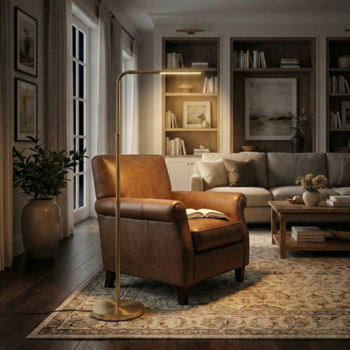 Verve 63-Inch Gold Brass LED Floor Lamp with Adjustable Round Base