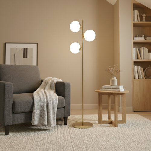 Brilliance 64-Inch Gold-Brush Floor Lamp with Clear Glass Shades