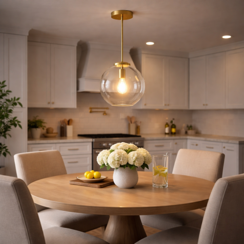 Gleam 15-Inch Single-Light Clear Glass Pendant in Antique Brass