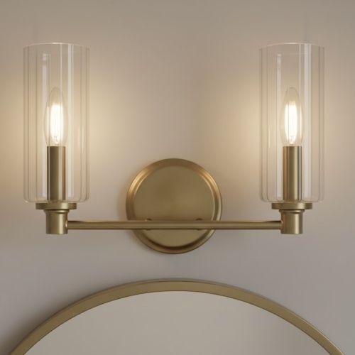 Regal 15-Inch Antique Brass Double-Light Vanity with Ribbed Glass