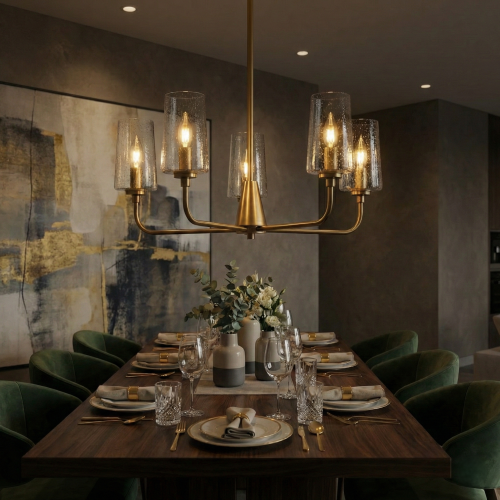 Dazzle Five-Light Chandelier with Clear Seeded Glass in Antique Brass