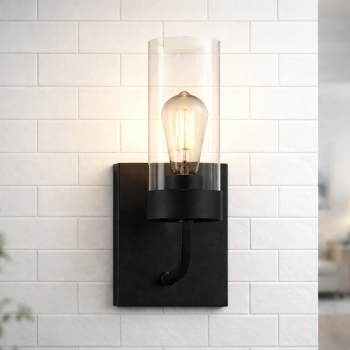 Zephyr Single-Light Sconce in Black Metal with Clear Glass Shade
