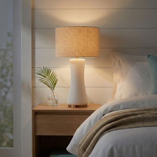 Cascade Off-White Glass Table Lamp with Golden Brass Base, 24.5 in.