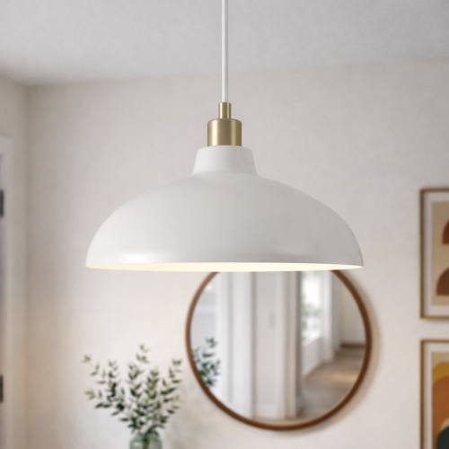 Astral 14-Inch White Pendant Light with Gold Brass Finish for Kitchens