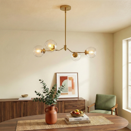 Jewel 4-Light Modern Farmhouse Brass & Clear Glass Chandelier, 36 x 20 in.