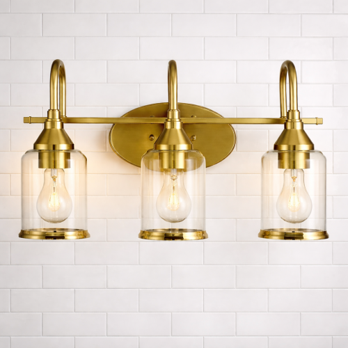 Twilight Brushed Gold Brass Vanity Light with Clear Glass, 22-Inch