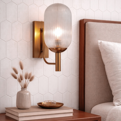 Dewdrop Transparent Glass and Metal Wall Lamp, Bronze, 11.80 in.