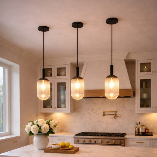 Giza Black and Clear Glass & Metal Hanging Pendant Light, 5.9-Inch
