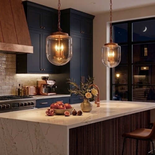 Delphi Transparent Glass and Metal Pendant Lamp, Coarse Gold, 11.8-Inch