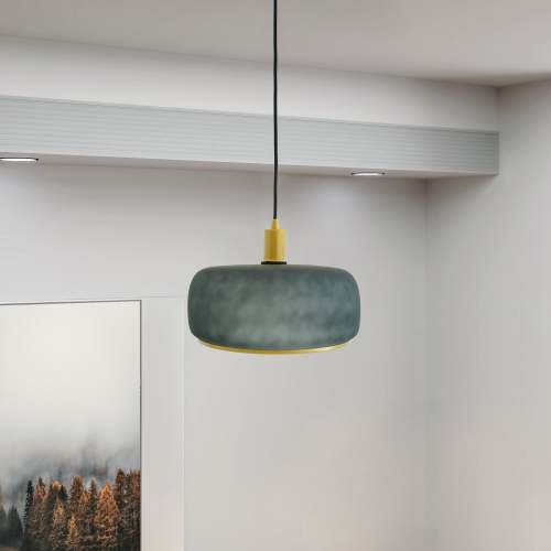 Dune Green Glass and Metal Pendant Lamp, Black and Gold, 13 x 13 x 66.9 in.