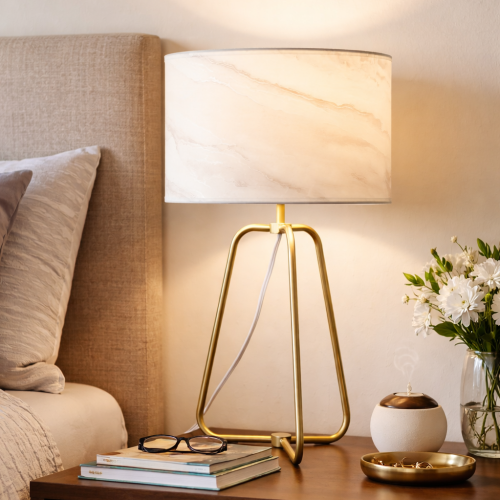 Modern White Marble Table and Floor Lamp, 12 x 12 x 22 Inches