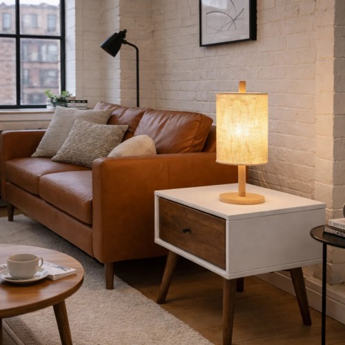 Arcana Oak Table Lamp, Brown Wood, 5.5 x 5.5 x 15.4 in.
