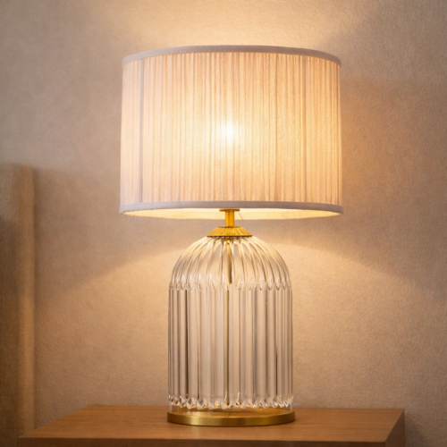 Pink Glass Nordic Table Lamp, 21-Inch Bedside and Study Light