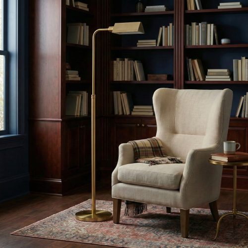 Elara Gold Metal Floor Lamp with White Inner Shade, 65-Inch Tall