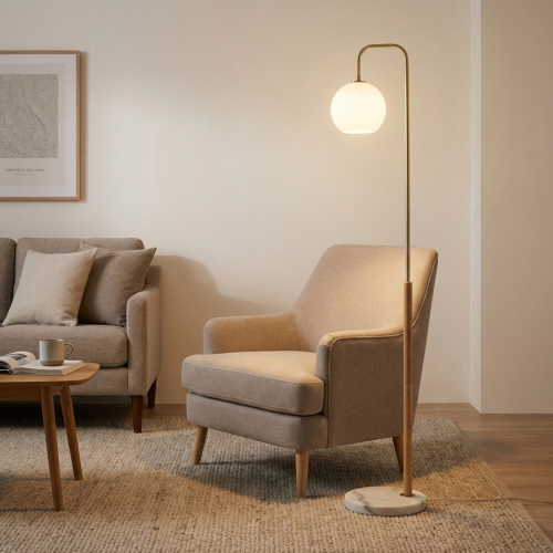 Solaris White Marble Tall Corner Floor Lamp, 63-Inch Standing Light