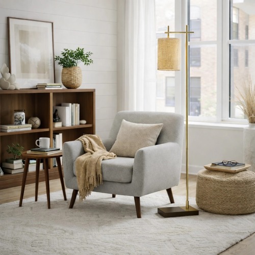 Brizo 59-Inch Corner Floor Lamp, Gold Metal Standing Light
