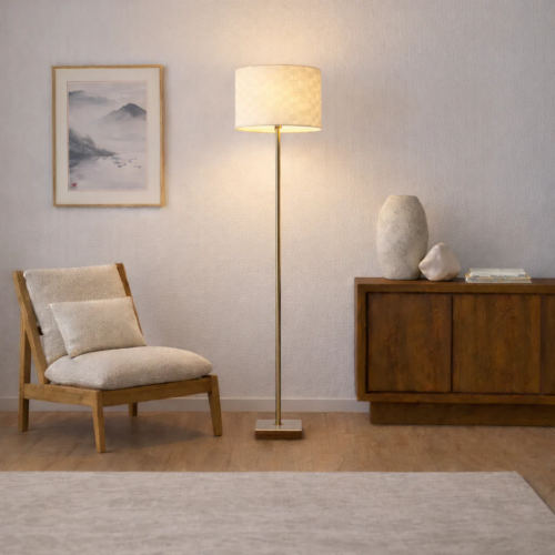 Minimalist Floor Lamp, Slim Standing Light with Neutral Shade for Contemporary Living Room & Bedroom Ambience Viora Marble Base Floor Lamp - Dark Brown and White 110V - Gold - Metal - Table&Floor Lamps