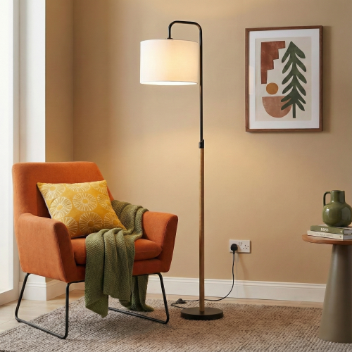 Lior 59-Inch Black Metal Arc Floor Lamp with Cylinder Shade