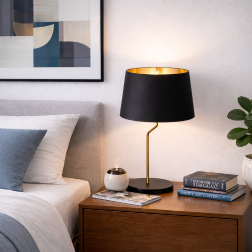 Small Modern Black and Gold Metal Table Lamp, 21.5-Inch Design