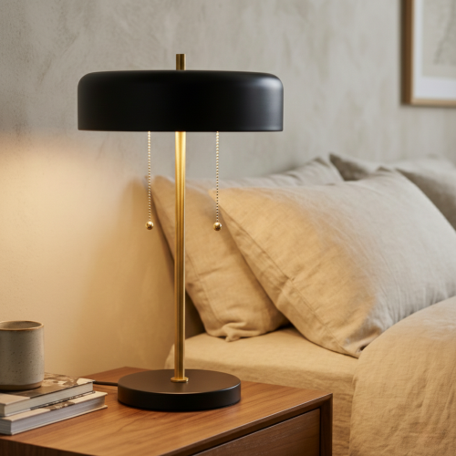 Obni Black Metal Table Lamp with White Inner, 12 x 12 x 20 in