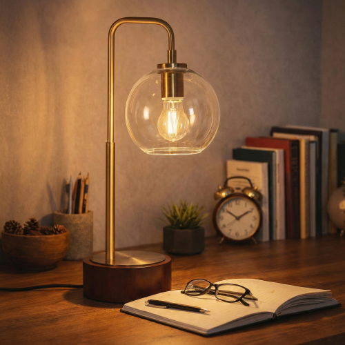 Modern LuxeRay Bronze Metal Arched Glass Globe Table Lamp, 21-Inch