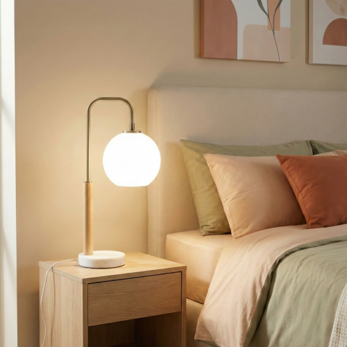 Auris White Globe Table Lamp, Metal Frame, Marble Base, 23-Inch